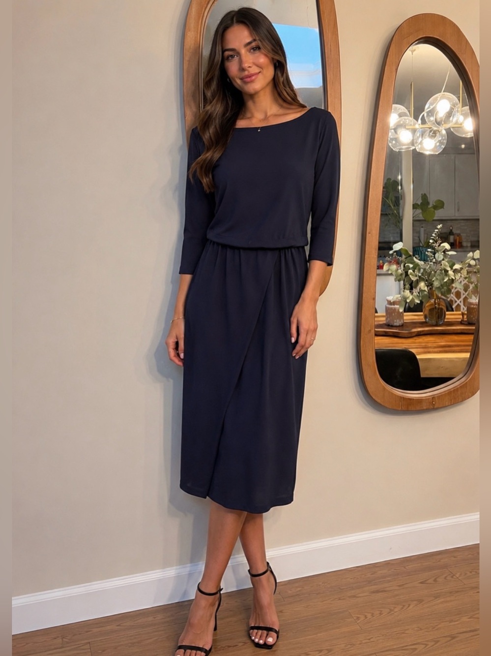 Weekend Max Mara Navy Blue Jersey Technical Long Sleeve Dress
